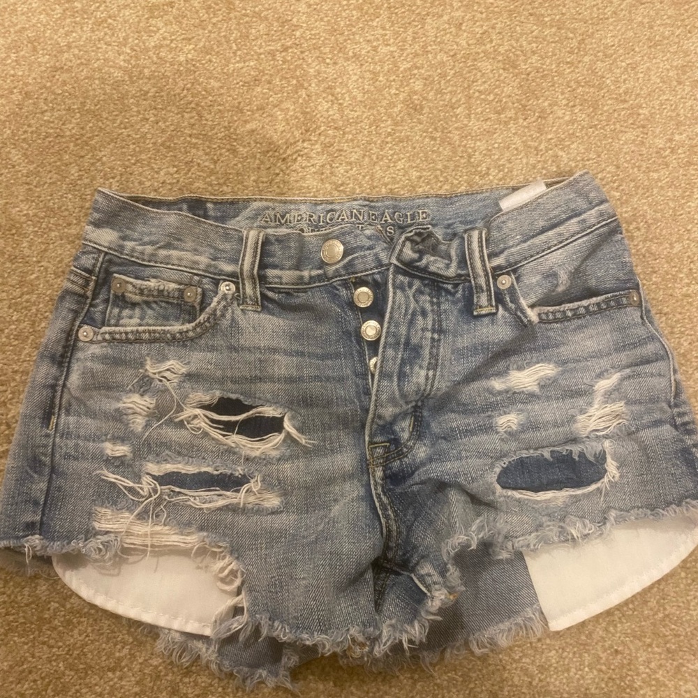 American Eagle Outfitters Distressed Blue Denim Shorts